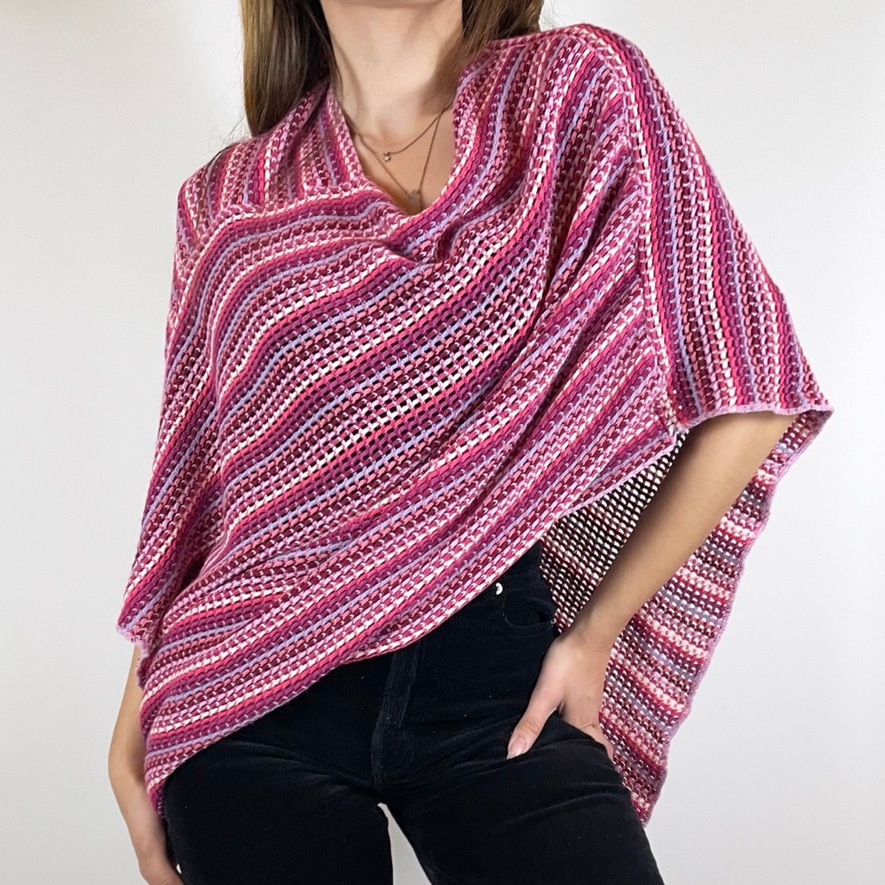 Y2K Pink Purple Knit Poncho Sweater
